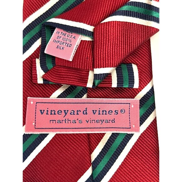 Vineyard Vines Mens Red Green Stripe Silk Tie Holiday Christmas Preppy Old Money - Picture 3 of 3